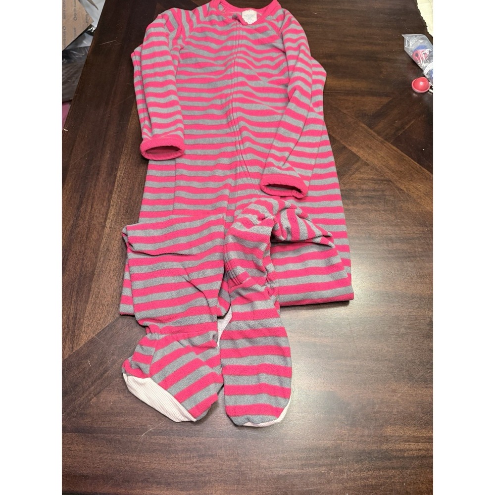 Lands End Kids Footie Pajamas Fleece zip up size 8 Red Grey one piece